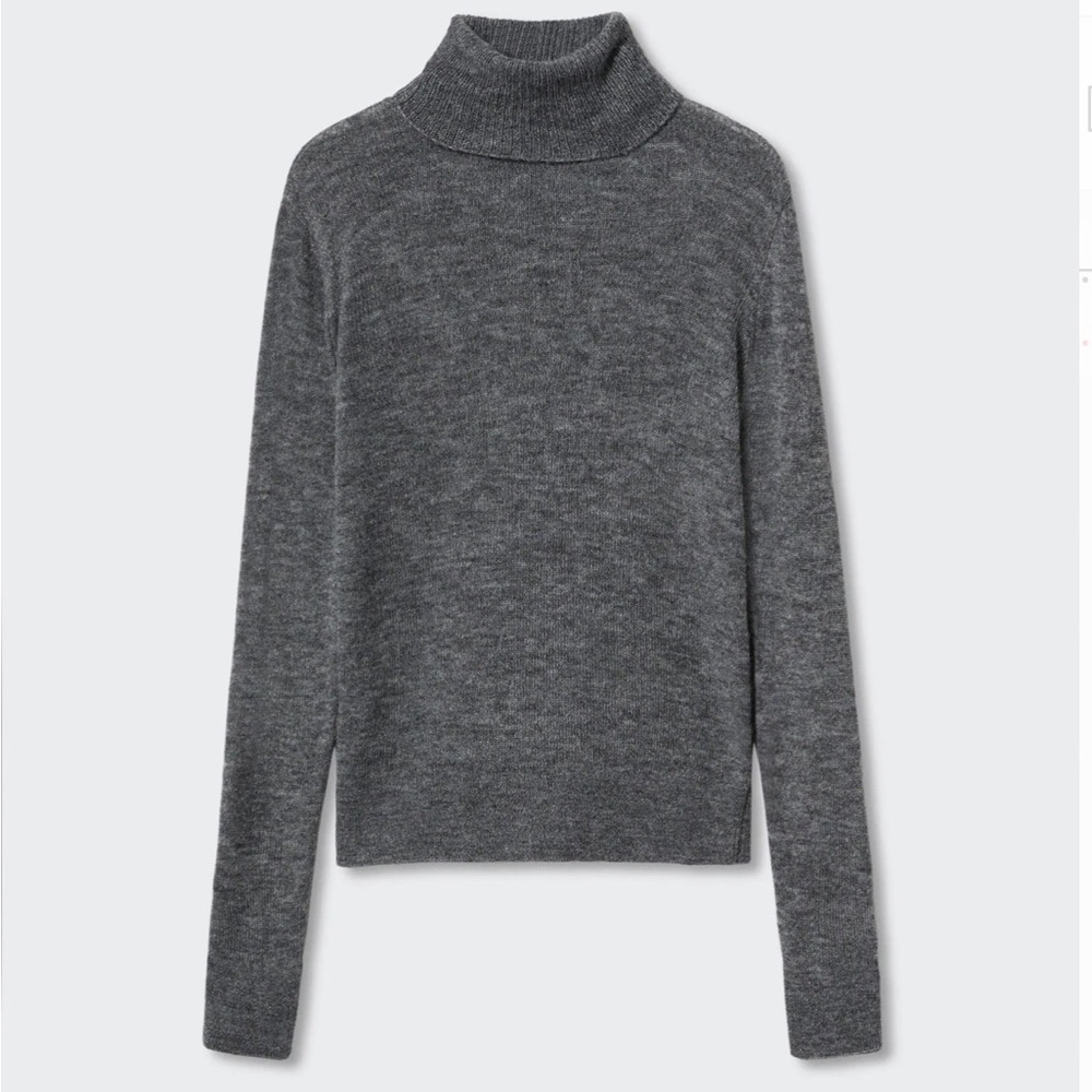 Mango MNG Dark Heather Grey Size Medium Wool Blend Women's Turtleneck Sweater